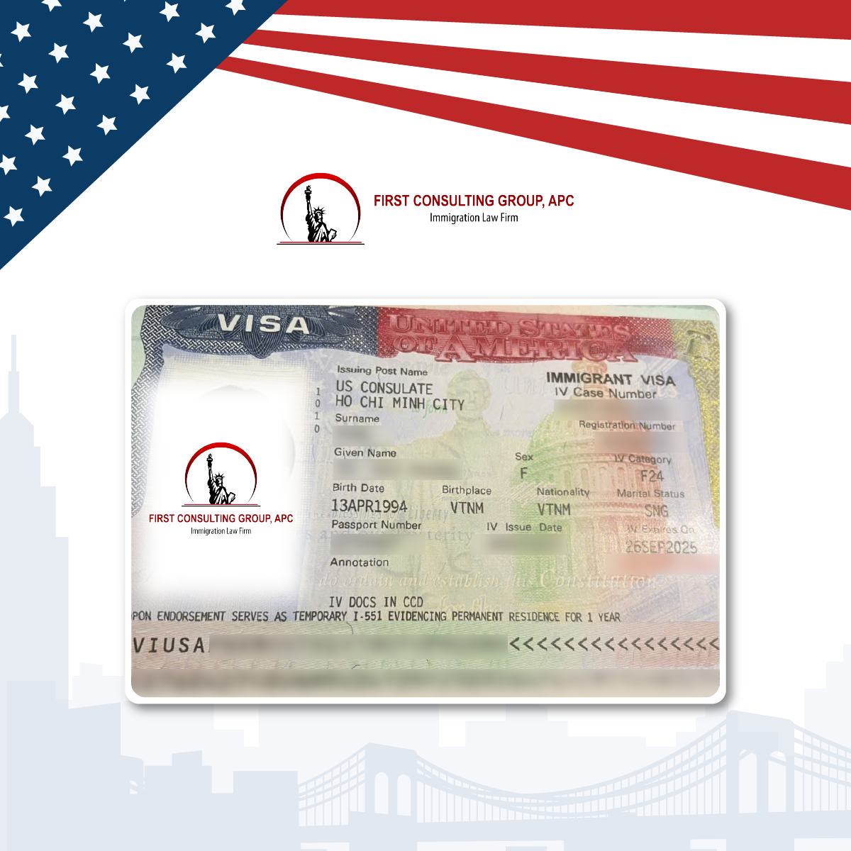 Chúc mừng chị P.L.K thành công nhận được visa F2B đoàn tụ với cha tại Mỹ