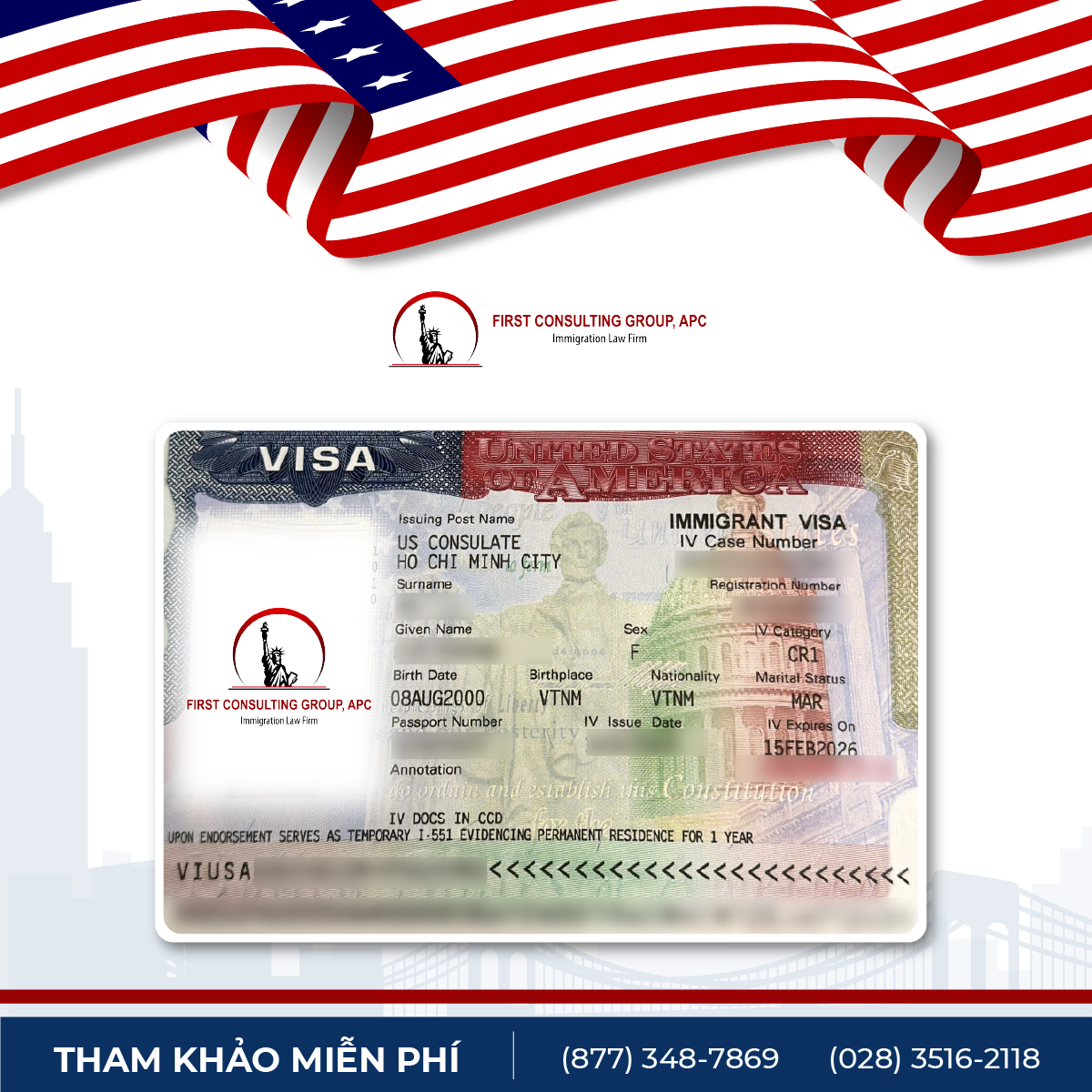 Chúc mừng khách hàng L.T.K.C đã thành công nhận được visa IR1/CR1