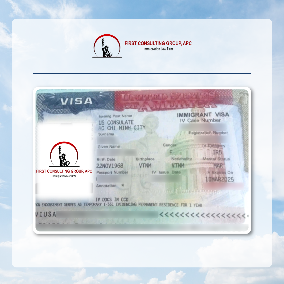Chúc mừng khách hàng N.T.C.V đã thành công nhận visa IR5