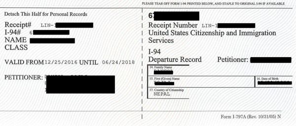 Phản hồi yêu cầu gia hạn I-94 từ USCIS