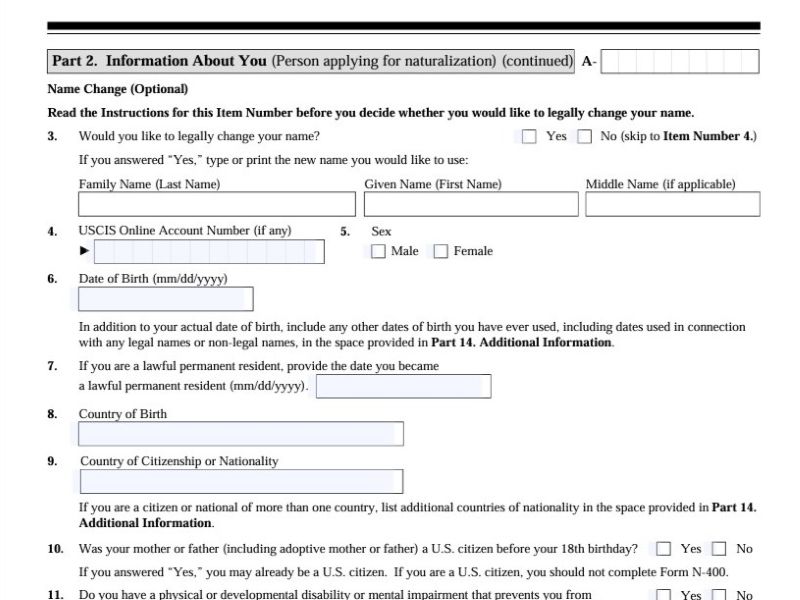 Đổi tên Mỹ trên hồ sơ nhập tịch N-400