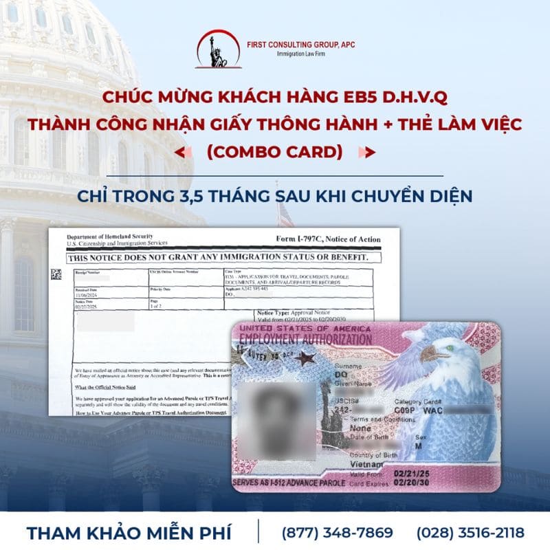 Chúc mừng khách hàng EB5 D.H.V.Q thành công nhận giấy thông hành